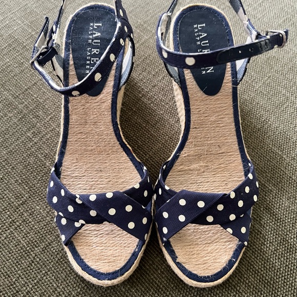 Ralph Lauren Navy Polka Dot Women's Sandals - Picture 1 of 3